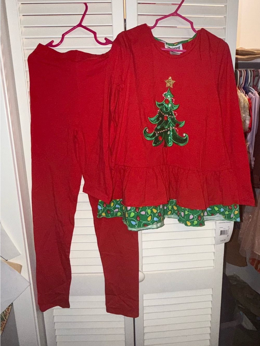 Red Girls Holiday Tree Pajama Set